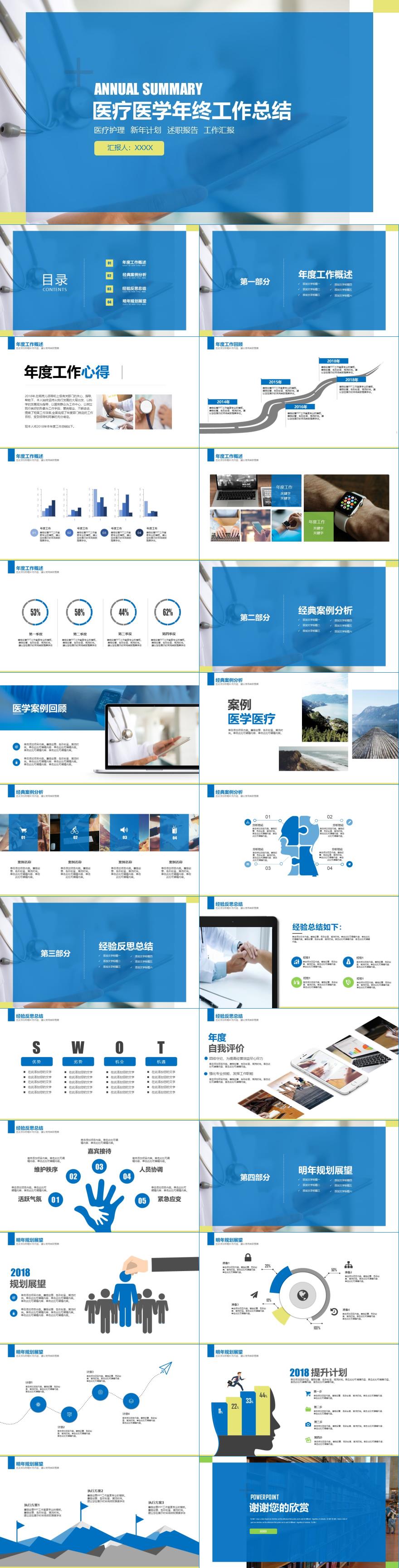 蓝色杂志风医疗医学年终工作总结PPT模板