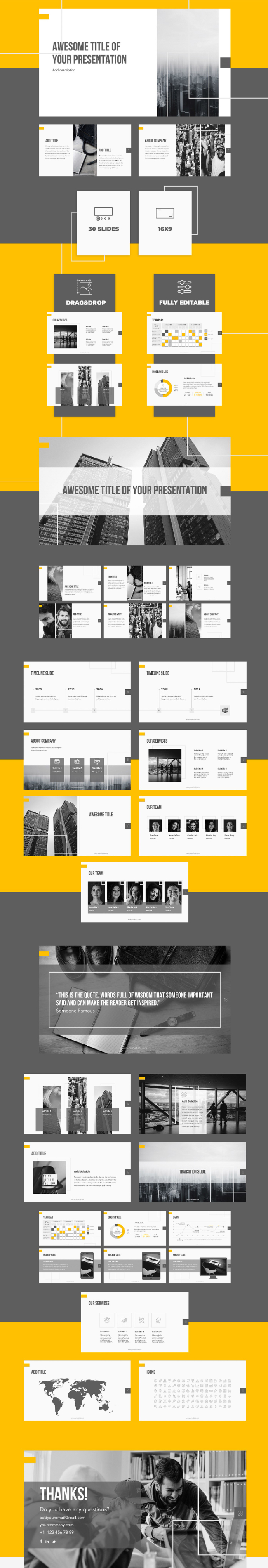 橙色欧美风企业介绍图片展示PPT模板