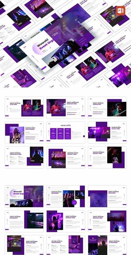紫色多图杂志风音乐酒吧营销PPT模板