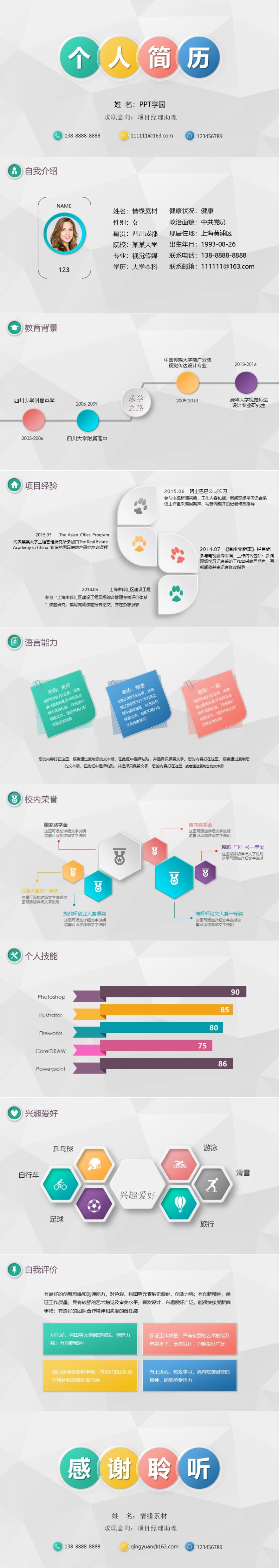 多彩微粒体项目管理个人求职简历PPT模板