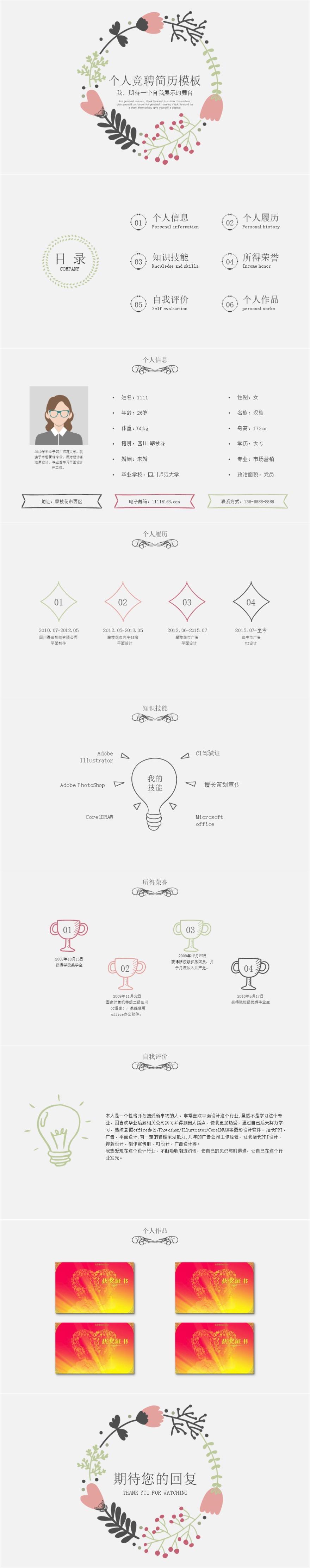 小清新个人简历PPT模板