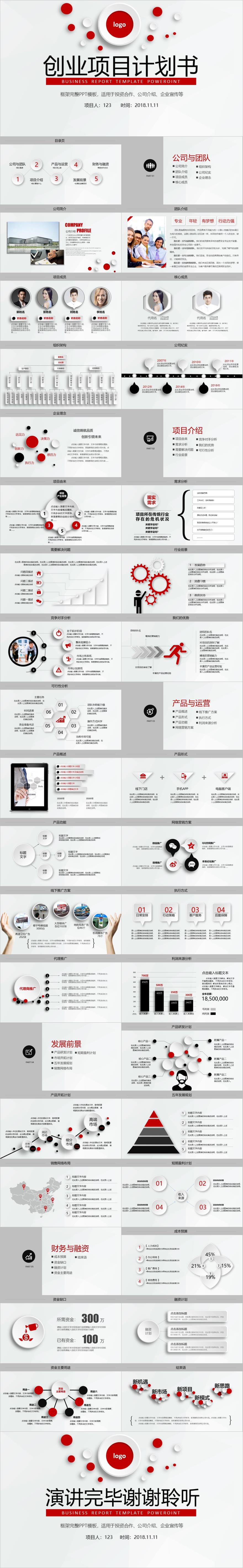 红色微粒体创业项目计划书PPT模板