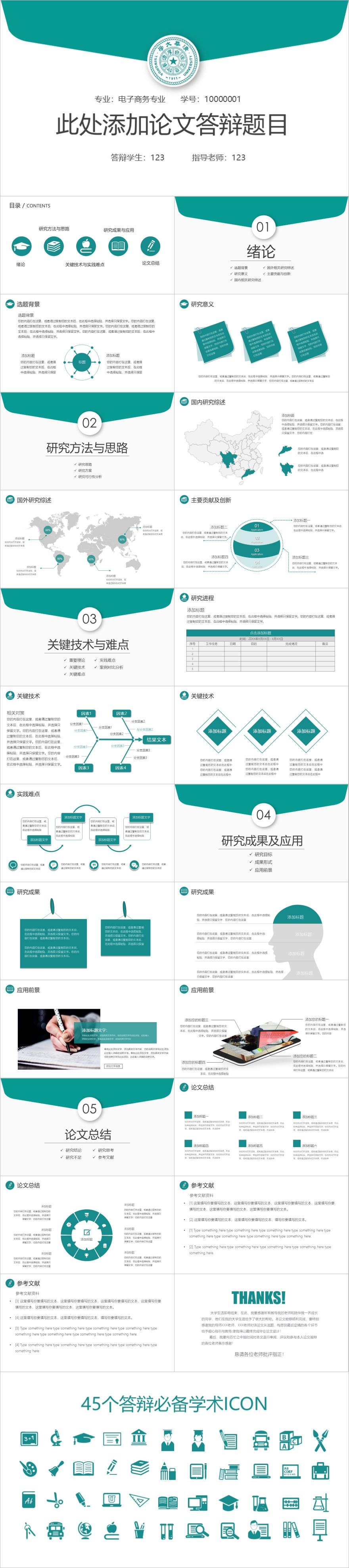 绿色简约风论文答辩PPT模板
