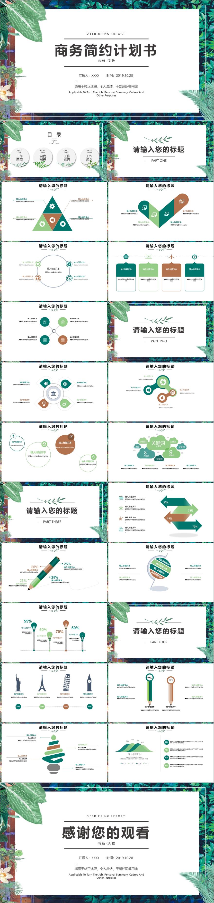 绿色简约工作总结PPT模板