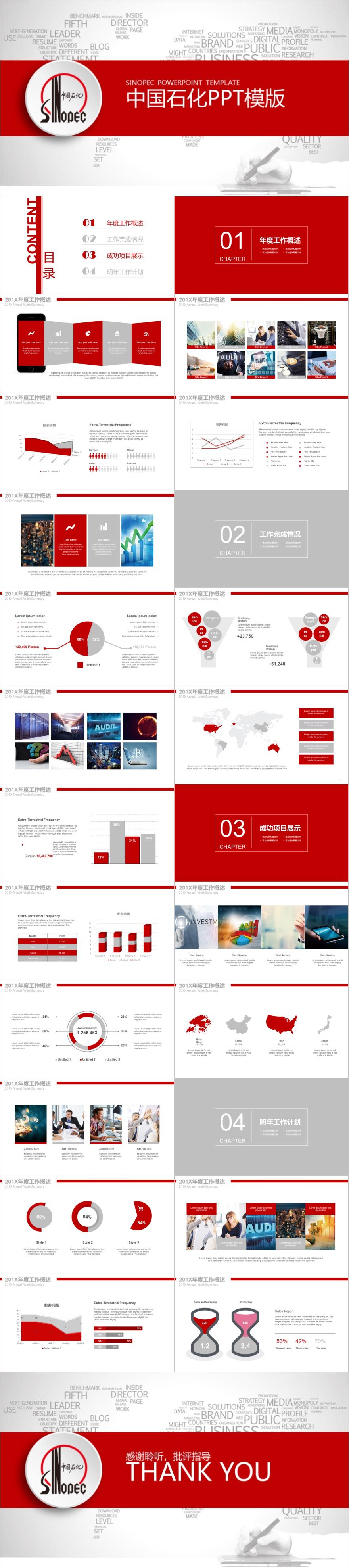 红色简约风中国石化工作总结PPT模板