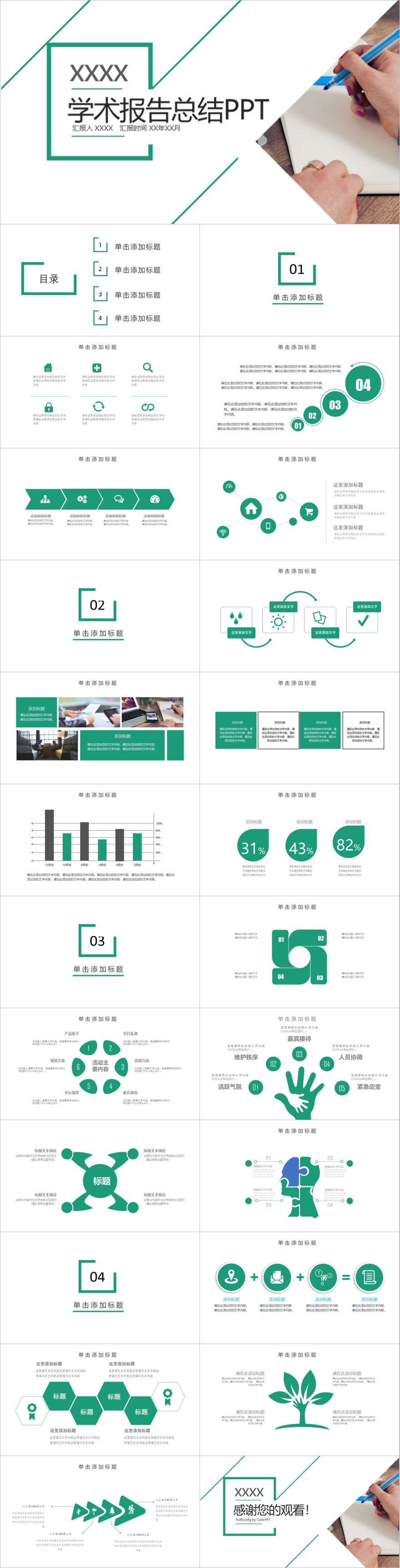 绿色图表学术报告PPT模板