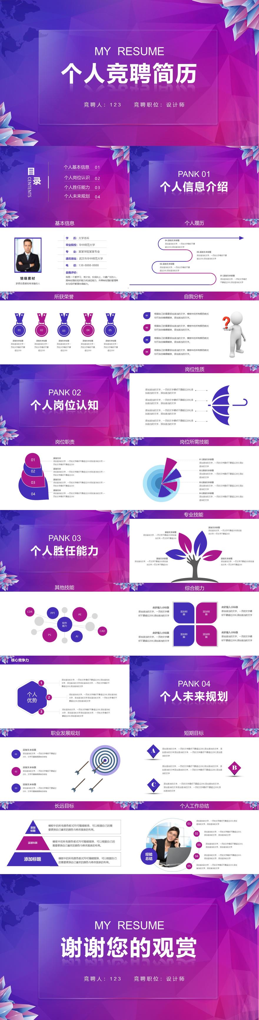紫色商务风个人竞聘简历PPT模板