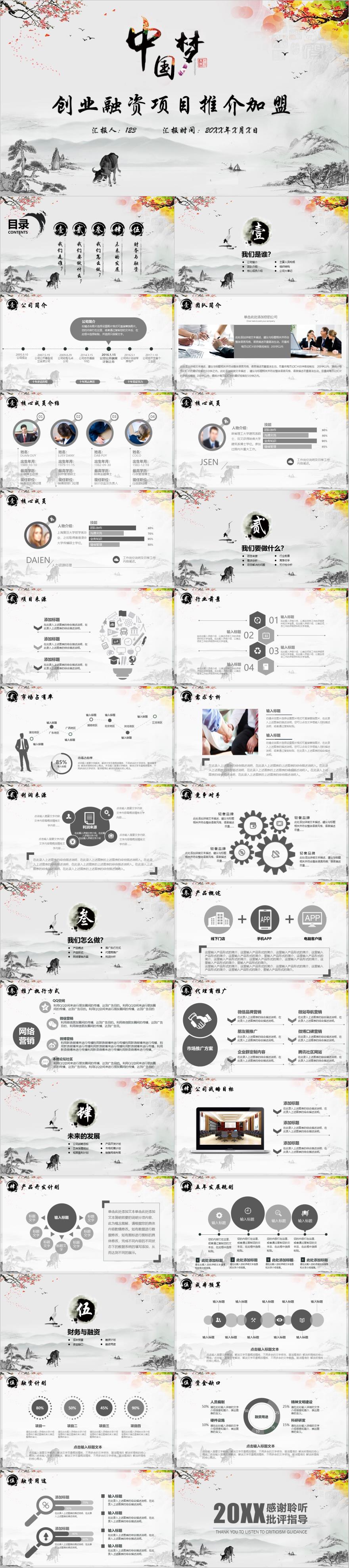 红色中国风创业融资PPT模板