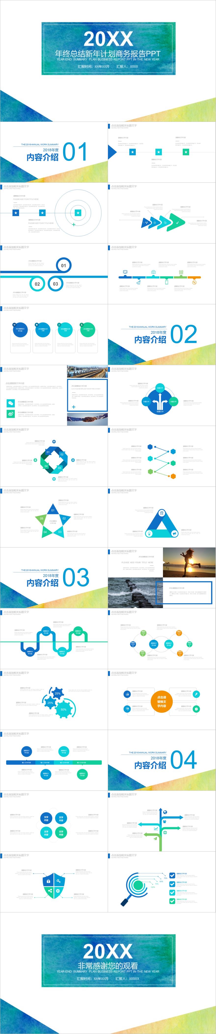 绿色简约风年终总结新年计划PPT模板