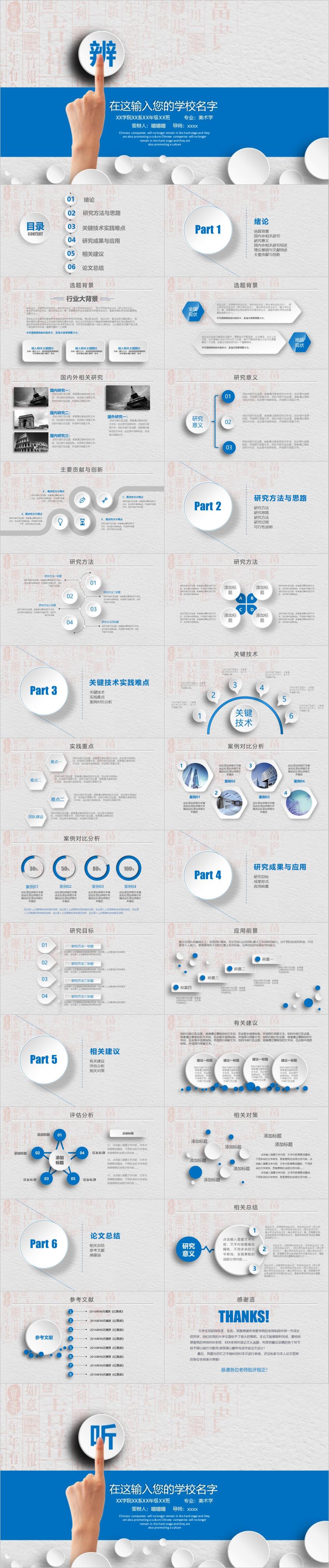蓝色简约毕业答辩PPT模板