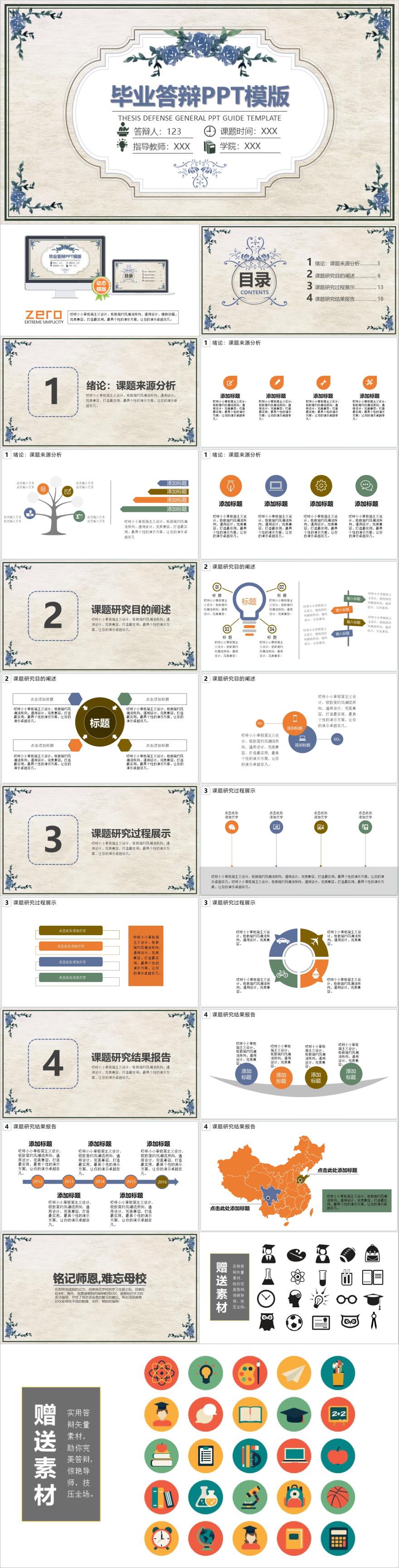 黄蓝色清新毕业答辩PPT模板